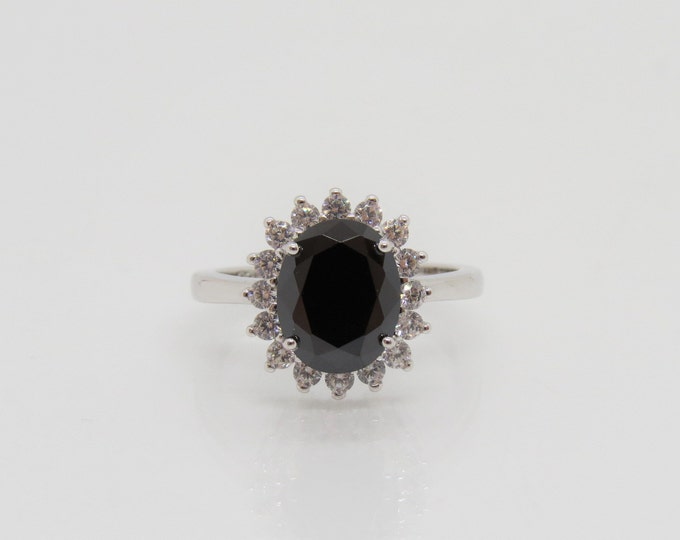 Sterling Silver Black Sapphire & White Topaz Ring Size 4