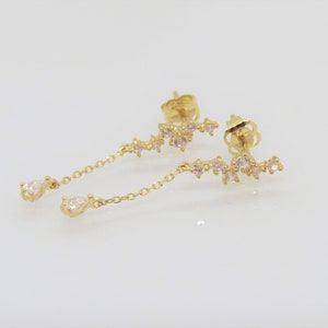 Vintage 14K Solid Yellow Gold White Topaz Dangle Drop Earrings