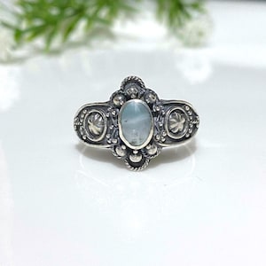 Vintage Sterling Silver Light Blue stone Ring Size 8