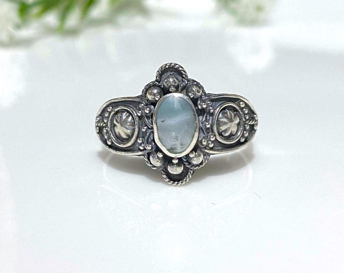 Vintage Sterling Silver Light Blue stone Ring Size 8
