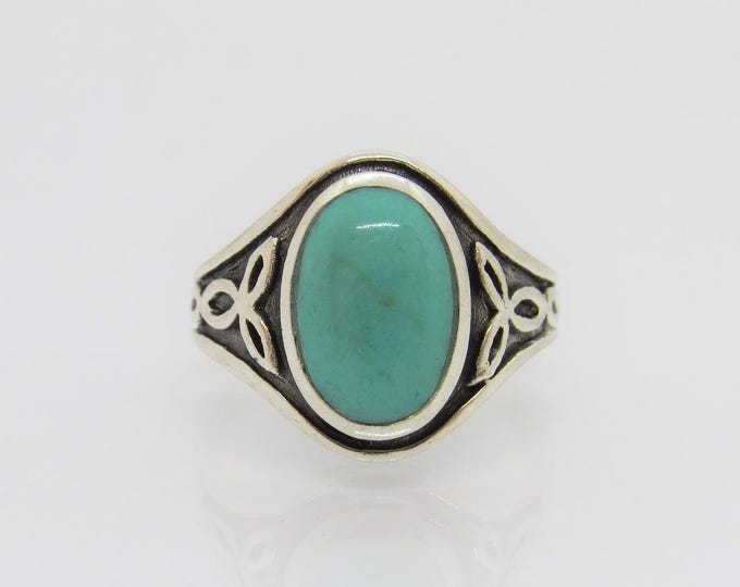 Vintage Celtic Sterling Silver Turquoise Dome Ring Size 8