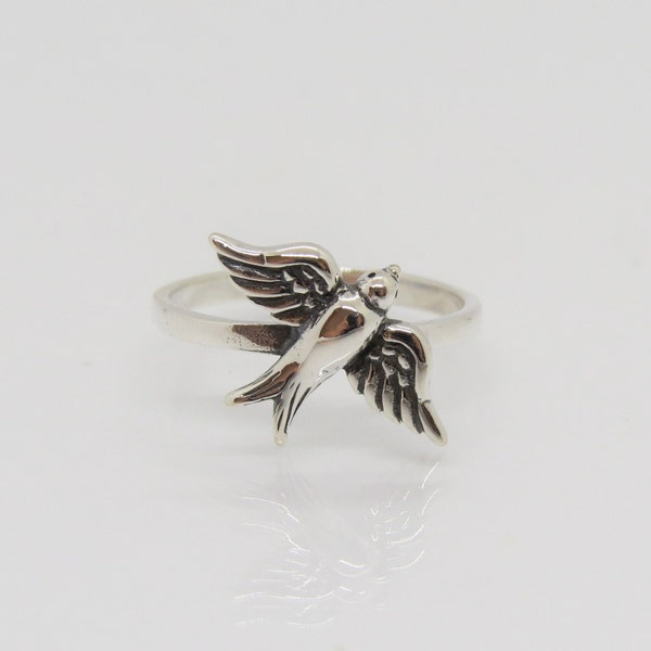 Vintage Sterling Silver Sparrow Bird Ring Size 8