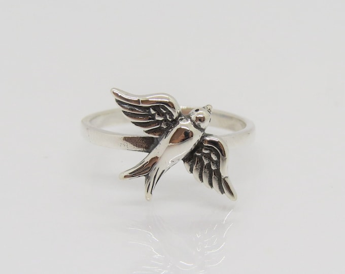 Vintage Sterling Silver Sparrow Bird Ring Size 8