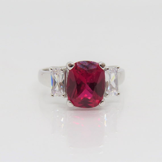 Vintage Sterling Silver Ruby & White Topaz Ring.