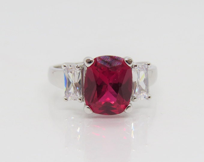Vintage Sterling Silver Ruby & White Topaz Ring.