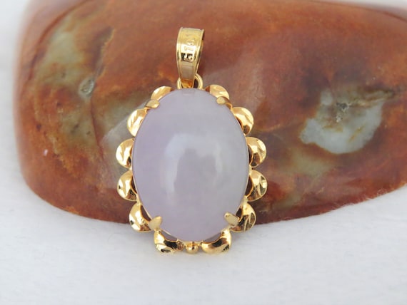 Vintage 18K Solid Yellow Gold Translucent Oval Pu… - image 1