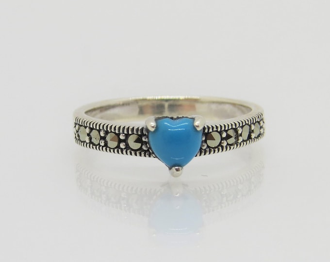 Vintage Sterling Silver Heart cut Turquoise & Marcasite Ring.