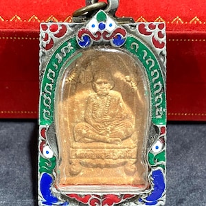 Vintage Rare Old Phra Somdej Toh Wat Rakhang Thai Buddha Amulet Silver case Pendant.