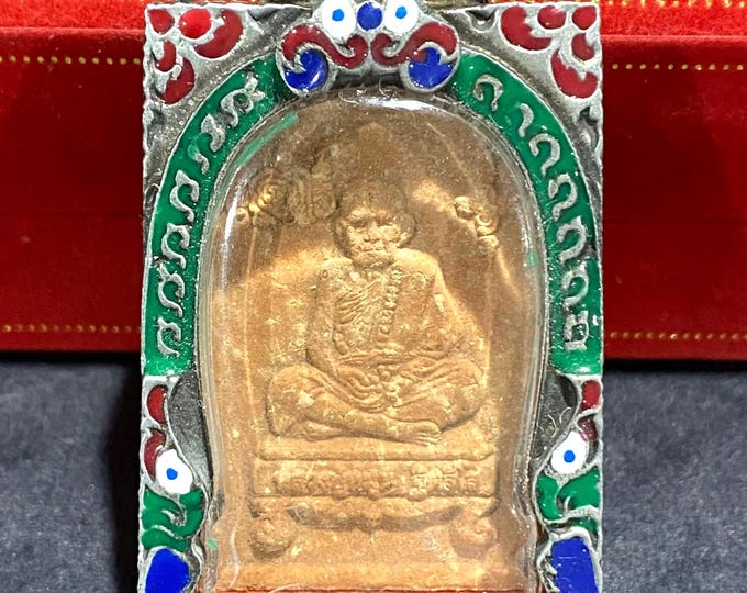 Vintage Rare Old Phra Somdej Toh Wat Rakhang Thai Buddha Amulet Silver case Pendant.