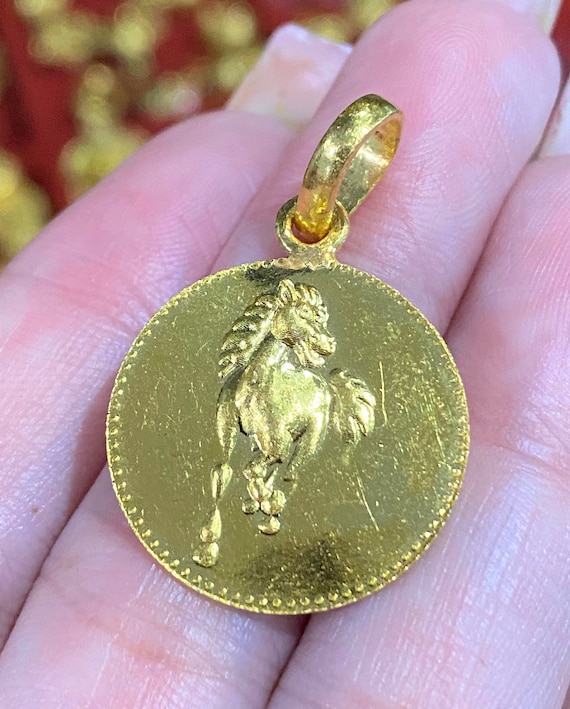 9999 Pure Gold Zodiac Animal Sign Horse Pendant. - image 3