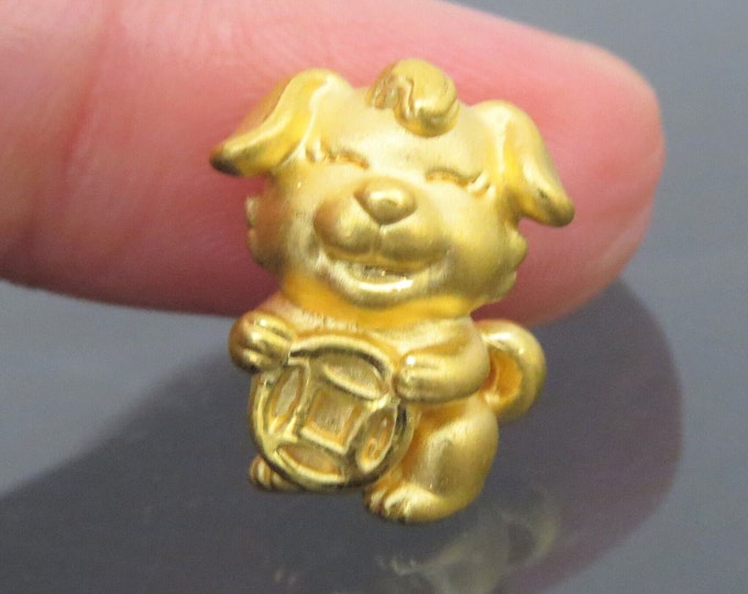 Vintage 24K 9999 Pure Gold 3D Lovely Dog Charm Bead Money Coin Pendant Make for Bracelet