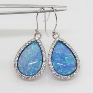 Vintage Sterling Silver Blue Opal & White Topaz Dangle Earrings