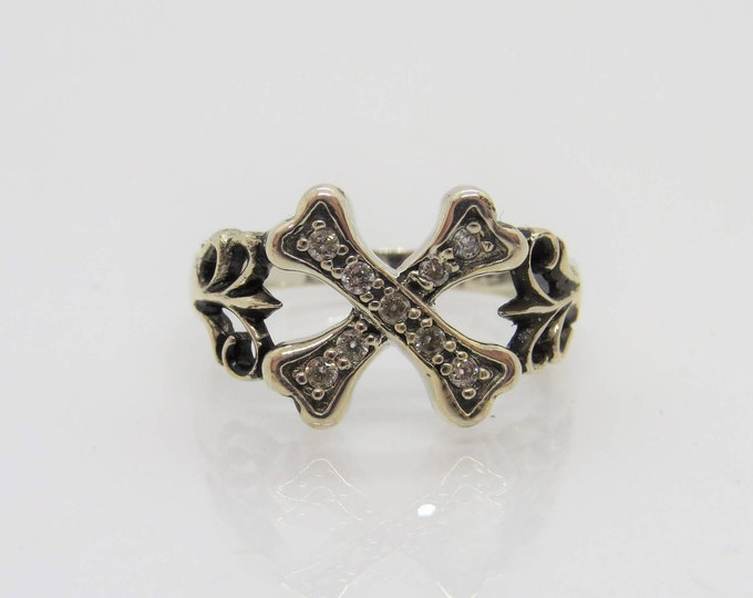 Vintage Sterling Silver White Topaz Cross Ring Size 7