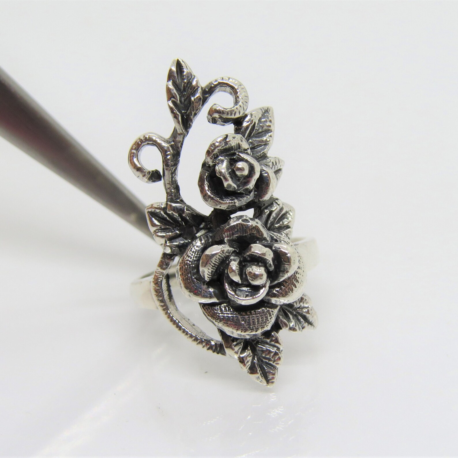 Vintage Sterling Silver Roses Flower Long Ring Size 7 - Etsy