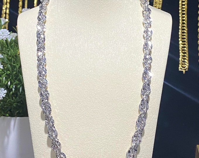 Vintage 18K 750 Solid White Gold Twist Link Chain Necklace 17 1/2''