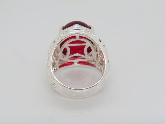 Vintage Sterling Silver Oval Ruby Men's Ring Size… - image 2