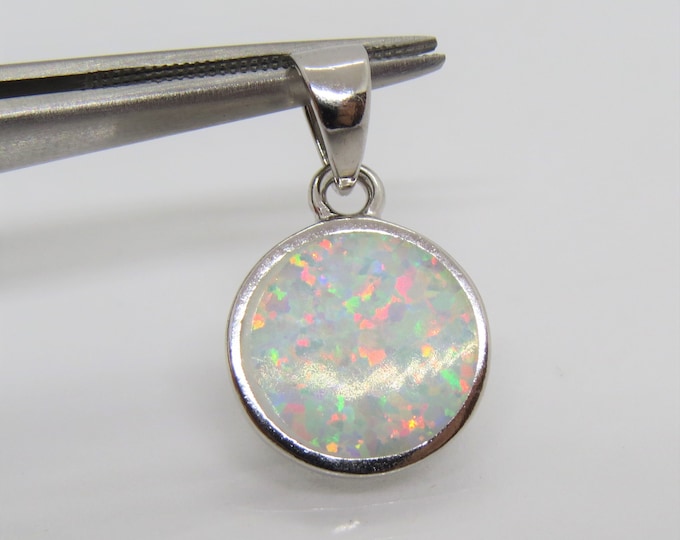 Sterling Silver Round White Opal Charm Pendant