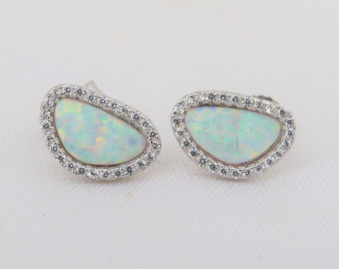 Sterling Silver White Opal & White Topaz Stud Earrings