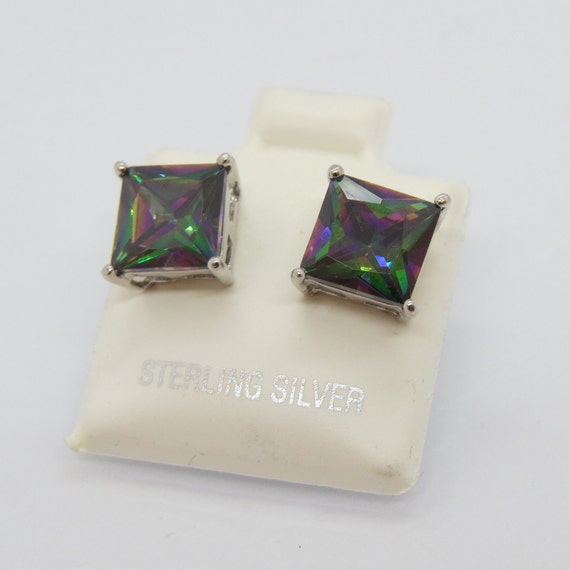 Vintage Sterling Silver Square cut Rainbow Topaz … - image 3