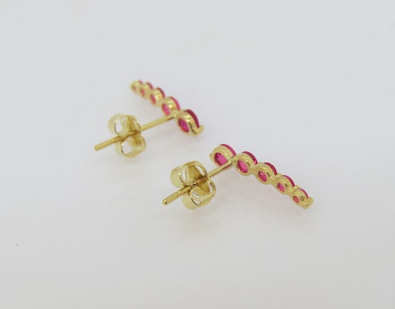 Vintage 14K Solid Yellow Gold Ruby Earrings - image 5