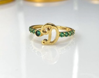 Vintage 15K 610 Solid Yellow Gold Emerald Letter D Ring Size 5 3/4