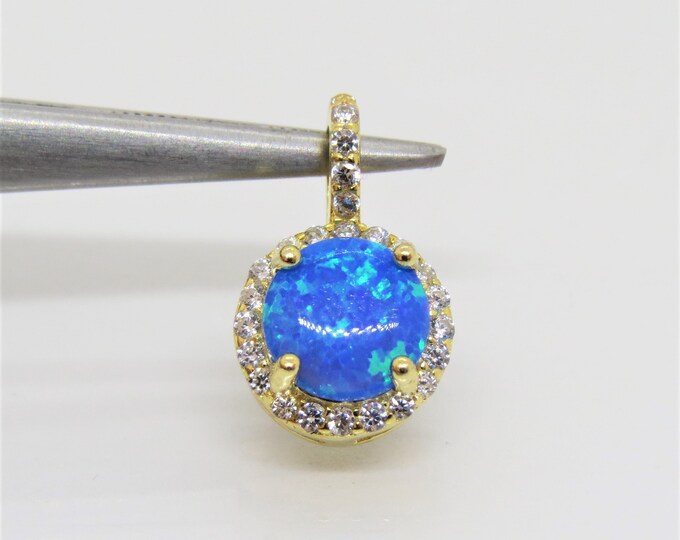 Gold Vermeil Sterling Silver Round Blue Opal & White Topaz Pendant
