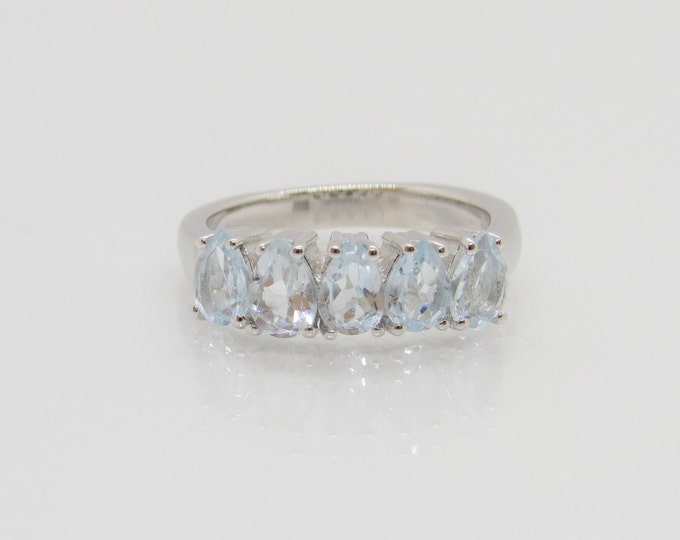 Vintage Sterling Silver 2.65ct Natural Aquamarine Band Ring Size 8