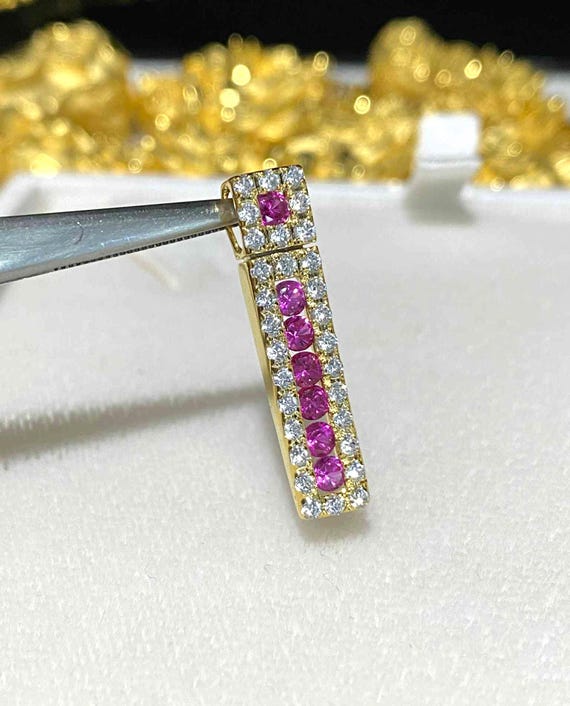 Vintage 14K Solid Gold Ruby, White Topaz Pendant. - image 3