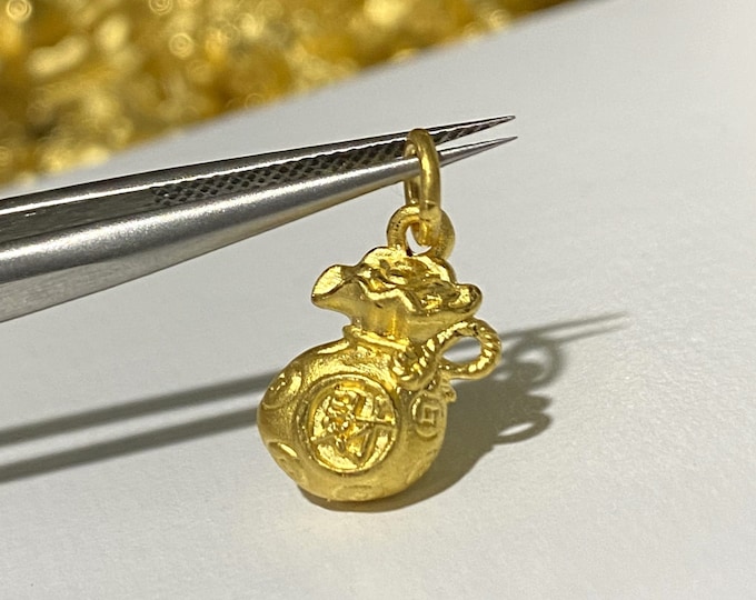 Vintage 24K 999 Yellow Gold Money Bag Charm Pendant Make for Charm Bracelet