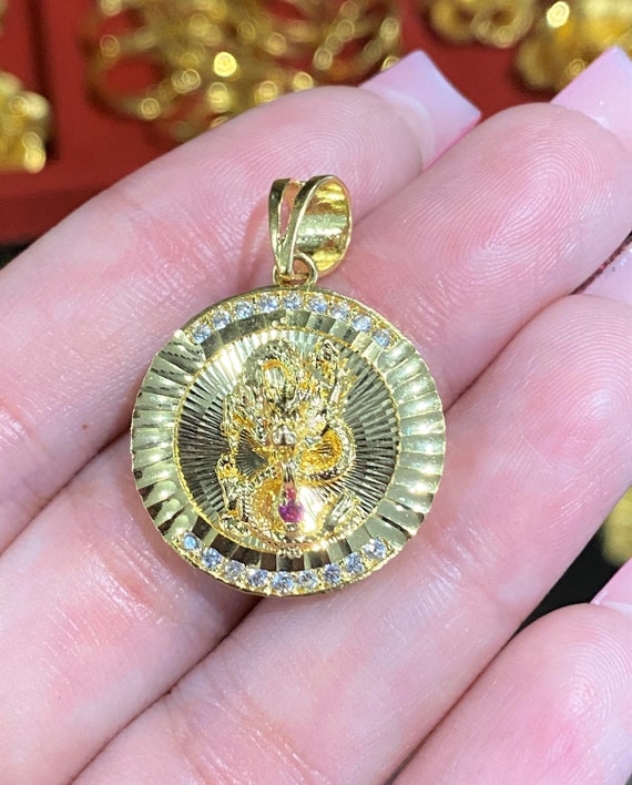 Vintage 18K Solid Yellow Gold Ruby Diamond cut Dr… - image 3