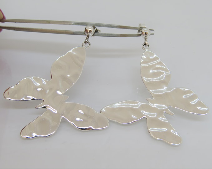 Vintage Sterling Silver Hammered Butterfly Earrings