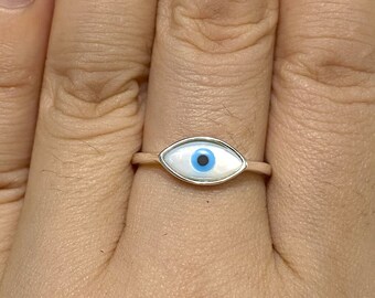 Sterling Silver Evil Eye Blue, White, Black Eye Dome Ring