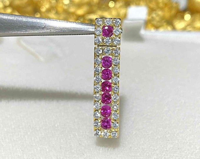Vintage 14K Solid Gold Ruby, White Topaz Pendant.