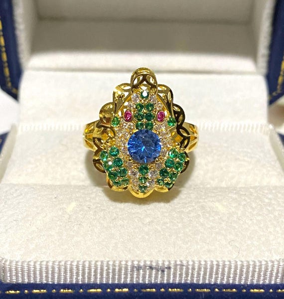 Vintage 15K Gold Frog Ring Sapphire, Emerald, Topaz, Ruby Eyes
