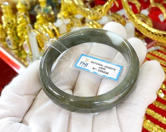 Translucent Natural Green ,Brown, Yellow & White Jadeite Jade Vintage Bangle Bracelet 58.2MM