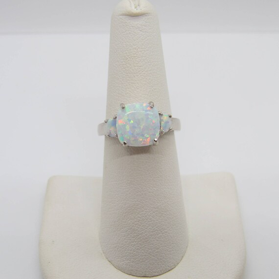 Vintage Sterling Silver White Opal Three stone Ri… - image 3