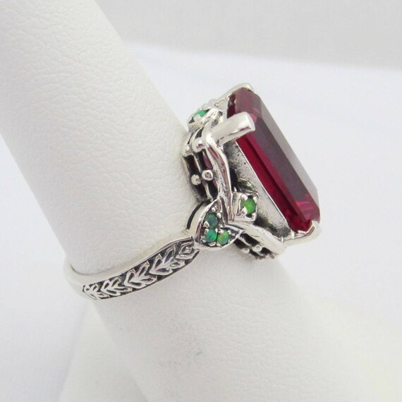 Vintage Sterling Silver Ruby & Green Opal Ring Si… - image 4