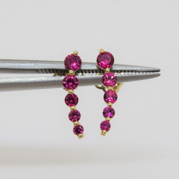 Vintage 14K Solid Yellow Gold Ruby Earrings - image 6