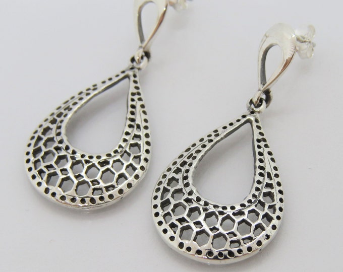 Vintage Sterling Silver Filigree Dangle Drop Earrings