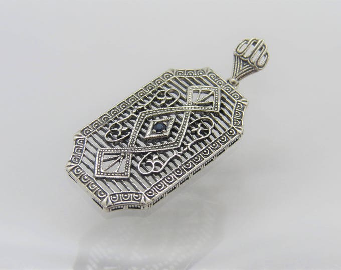 Vintage Sterling Silver Natural Blue Sapphire Filigree Pendant