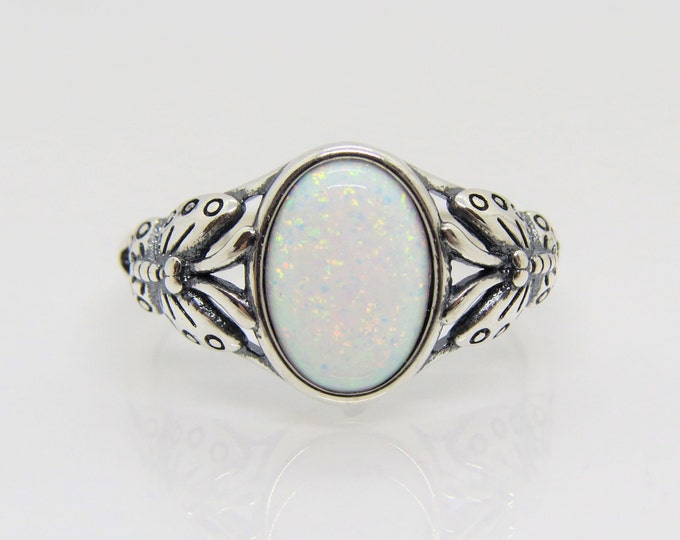 Vintage Sterling Silver White Opal Butterfly Ring Size 8