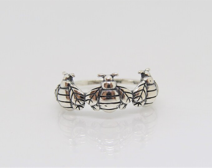 Vintage Sterling Silver Bees Ring Size 7