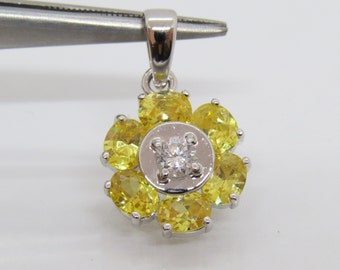 Vintage Sterling Silver Citrine & White Topaz Flower Pendant