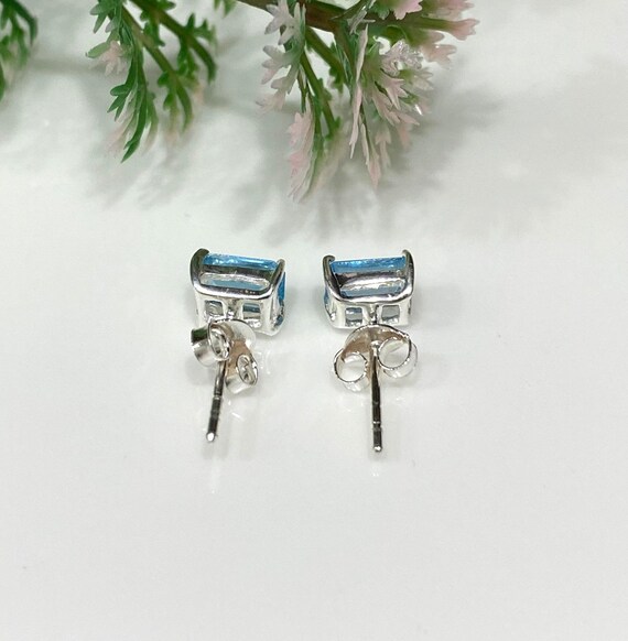 Vintage Sterling Silver Rectangular Aquamarine Ea… - image 2
