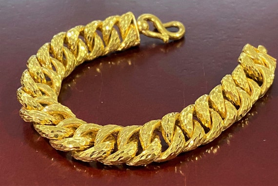 Vintage 24K 980 Solid Gold Cuban Link Chain Brace… - image 10