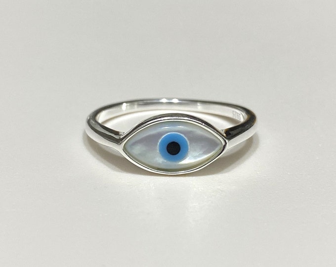 Sterling Silver Evil Eye Blue, White, Black Eye Dome Ring.