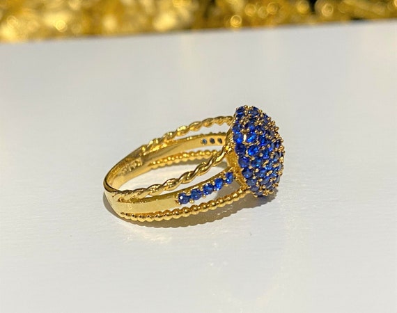 Vintage 18K Solid Yellow Gold Blue Sapphire Heart… - image 3