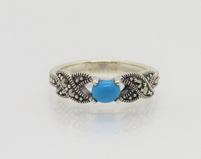 Vintage Sterling Silver Turquoise & Marcasite Ring Size 7