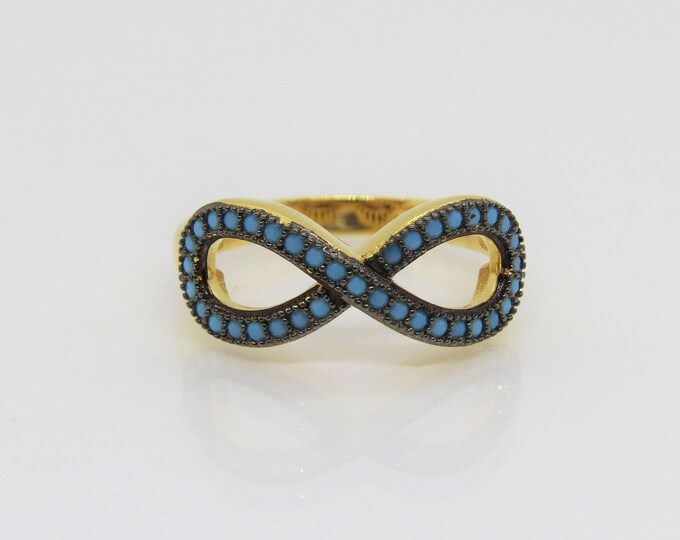 Vintage 14k Gold Plated Over Sterling Silver Turquoise Infinity Celtic Ring Size 7
