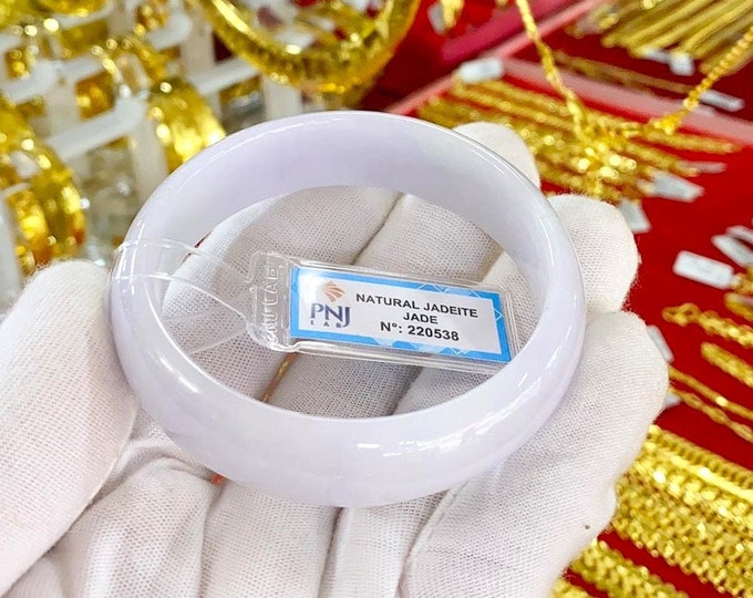 Translucent Natural Lavender, White Jadeite Jade Vintage Bangle Bracelet 58.2MM